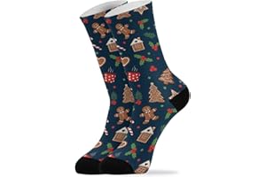 JUNZAN Christmas Gingerbread Crew Socks for Men Women Hiking Sports Running Mens Crew SocksNavy Blue