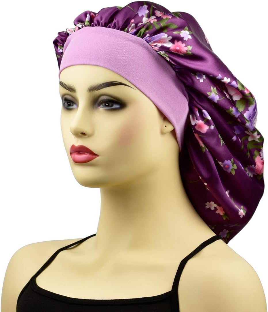 Extra Large Satin Bonnet for Braids, X-Large Women Sleep Caps, Wide Band Night Sleeping Cap & Hat for Long Hair