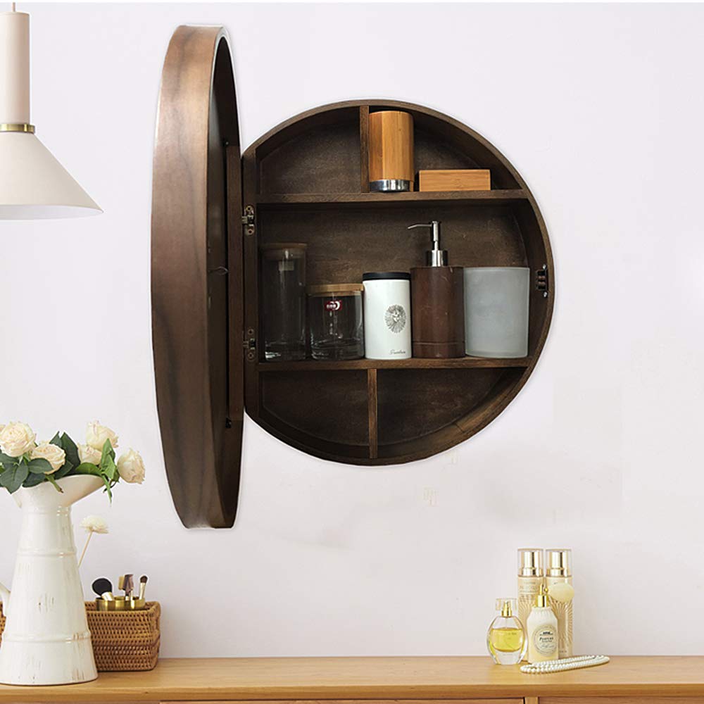 Tinytimes 2363 Wooden Round Mirror Cabinet