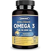 ZEBORA Omega-3 Fish Oil 2000mg - High Potency DHA & EPA Omega 3 with Alpha-GPC & PS for Brain, Cognition & Heart Support, Sustainably Sourced, 120 Softgels