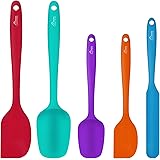 Hotec 5 pieces Food Grade Silicone Spatulas Set Kitchen Utensils for Baking, Cooking, and Mixing High Heat Resistant Rubber N