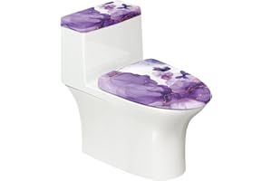 Vanideaoty Purple Marble Toilet Seat and Tank Lid Covers for Bathroom Decor 2 Set Round Oval Butterfly Toilet Lid Tank Cover Set