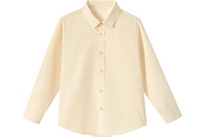 LOLANTA Boys Button Down Shirts Solid Color Poplin Fabric Kindergarten Graduation/Party/Wedding Suit Shirt