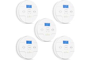 ARIKON 5 Packs,Smoke Detector Carbon Monoxide Detector Combo,2-in-1 Detection,85 dB Alarm,LED Indication,LCD Digital Displays,Battery Operated,(Includes 3 x 1.5V AA Batteries),Easy to Install,Portable Use