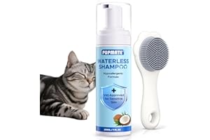 PUPMATE Cat Waterless Shampoo with Brush - No Rinse Formula for Quick Clean Between Baths, Hypoallergenic & Detangling, Reduce Itchy Skin Shedding, Vet-Recommended for Kittens/Senior Cats, Coconut Scent