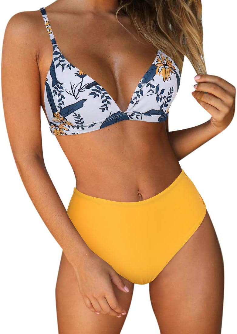 Women Stripe Printing Padded Push up 2 Piece Bikini Sets Swimsuits