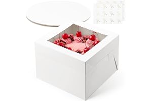 ZORRITA 2 Pack Cake Boxes, 10 x 10 x 8 Inches Tall Bakery Box with Window and Cake Boards, Disposable Cake Containers for Wedding, Birthday, Party