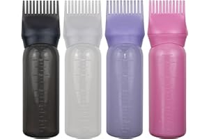 FZWONVUC 4 Pack Root Comb Applicator Bottle, Hair Oil Applicator, Oil Comb Applicator Bottle for Hair Dye Shampoos Hair Salons (Black+White+Purple+Pink)