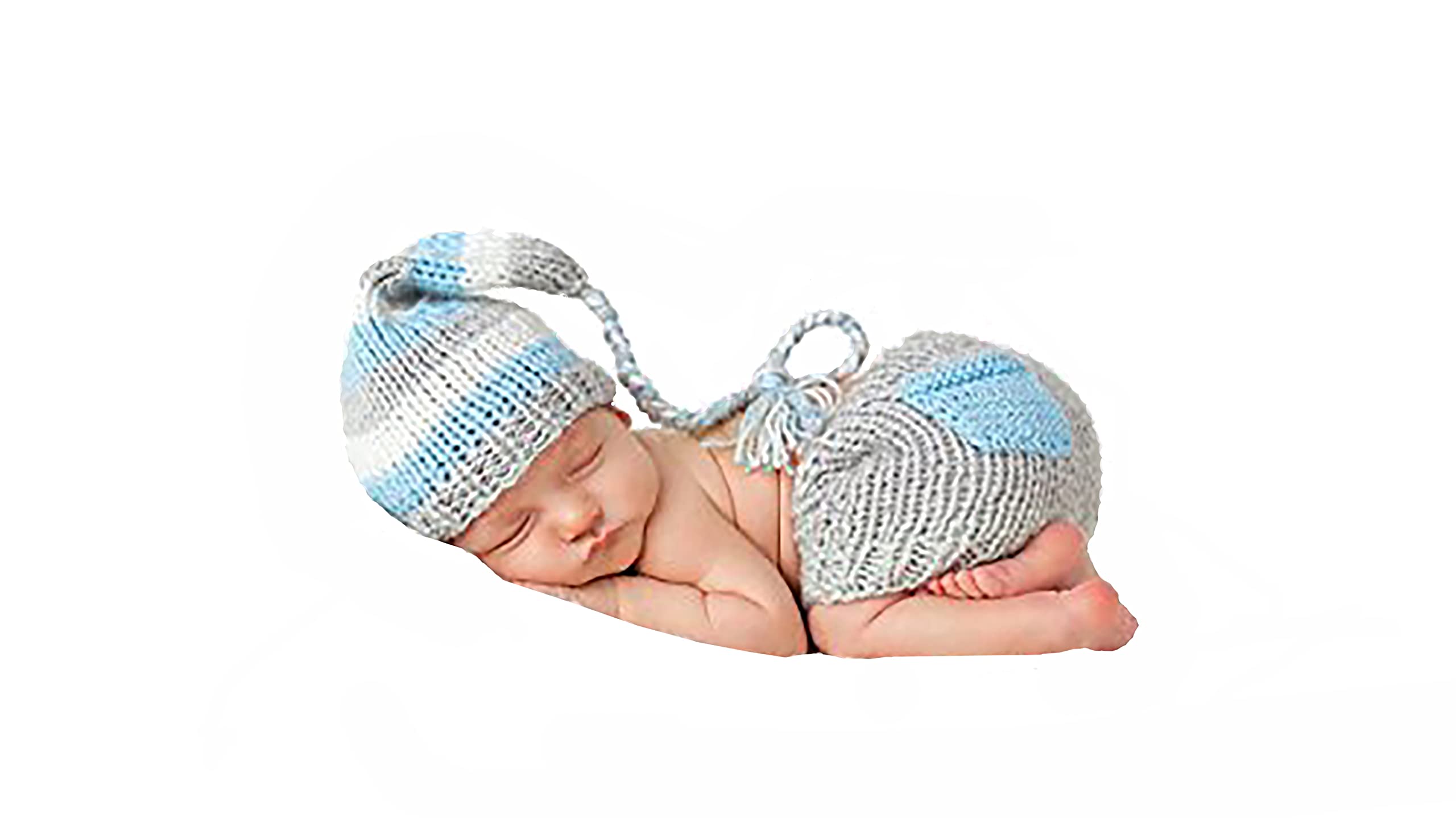 Newborn Baby Girl/Boy Crochet Knit Costume Photography Prop Hats and Outfits (Long Tail hat Outfit 2)