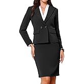 Allegra K 2 Piece Suit Skirt Set for Women's Business Button Closure Long Sleeve Blazer and Pencil Skirt Outfits