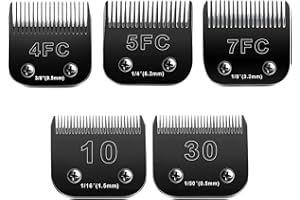 Audoc 10 Blades Dog Grooming Blades Compatible with Andis/Oster A5/Wahl KM-10 Series Dog Clippers,Detachable Clipper Replacement Blade,Black (5PCS Black-#10+30+4FC+5FC+7FC)