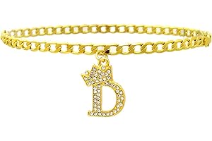FASHION 21 Women Girls Fashion King Crown Initial Letter Charm 4 mm 10 inches Flat Cuban Chain Anklet Ankle Bracelet