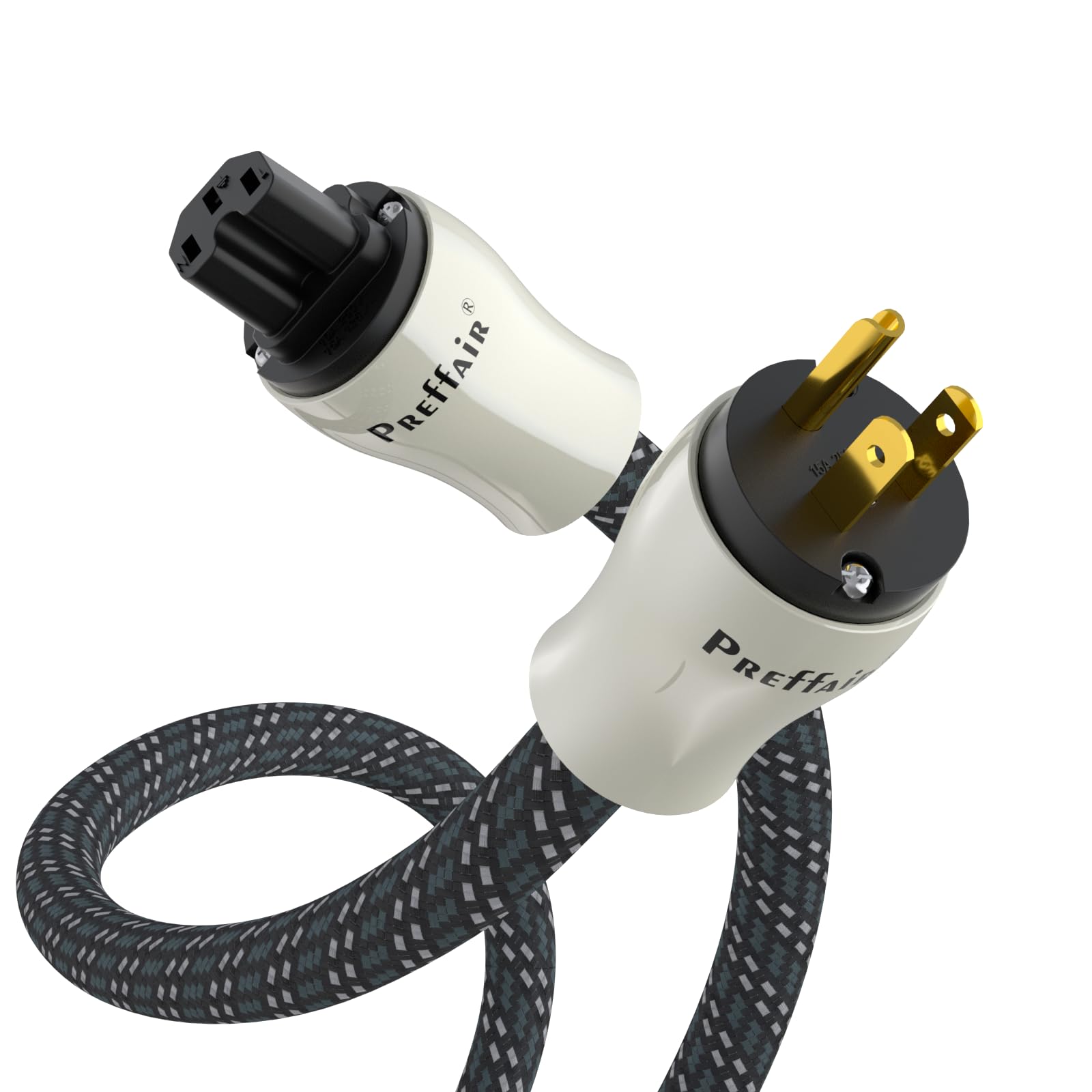 Photo 1 of Preffair HiFi Audio Power Cable 4N OFC Copper AC Power Cord, Gold Plated 3 Pin US Plug/C15 Female, 125V/15A for CD/DVD/Mixer/Amplifier/DAC Recorder. (Gold Plated 12AWG, 2.0M / 6.6 Feet)