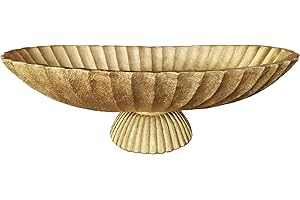 ARTRHYT 14.5" Large Decorative Long Bowl decor - Fluted Scalloped Decorative Bowls for Home Decor - Ruffle Decor,Stylish Key Bowl for Entry Table,Decorative Fruit Bowls for Kitchen Counter,Golden