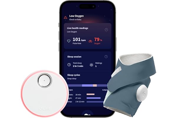 Owlet Dream Sock Smart Wearable Baby Monitor Tracks Heart Rate & Oxygen in Real Time Parents Receive Alerts, Sleep Insights & More via App - Bedtime Blue