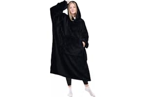 KPBLIS Wearable Blanket Hoodie Gifts for Women and Men, Oversized Wearable Hoody Blanket Sweatshirt, Warm Cozy Giant Fleece Blanket with Sleeves and Pocket for Adults, Black