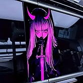 Leniutor 1 Pair Anime Girl Car B-Pillar Decals, Skeleton Nun Car Center Pillar Stickers, Waterproof Vinyl Halloween Theme Vehicle Door Pillar Sticker for Car Auto SUV (Purple Girl)