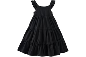 KIMODA Toddler Dresses Girls Summer Floral Ruffle Sleeve Sundress Casual Sleeveless A-Line Playwear Dress 2-8 Years