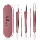 AMTOK Blackhead Remover Kit Curved Blackhead Tweezers Kit Pimple Comedone Extractor Tool Set Dermatologist Grade Kit Treatment for Blemish , Zit Popper (Tweezers Kit Rose Gold)