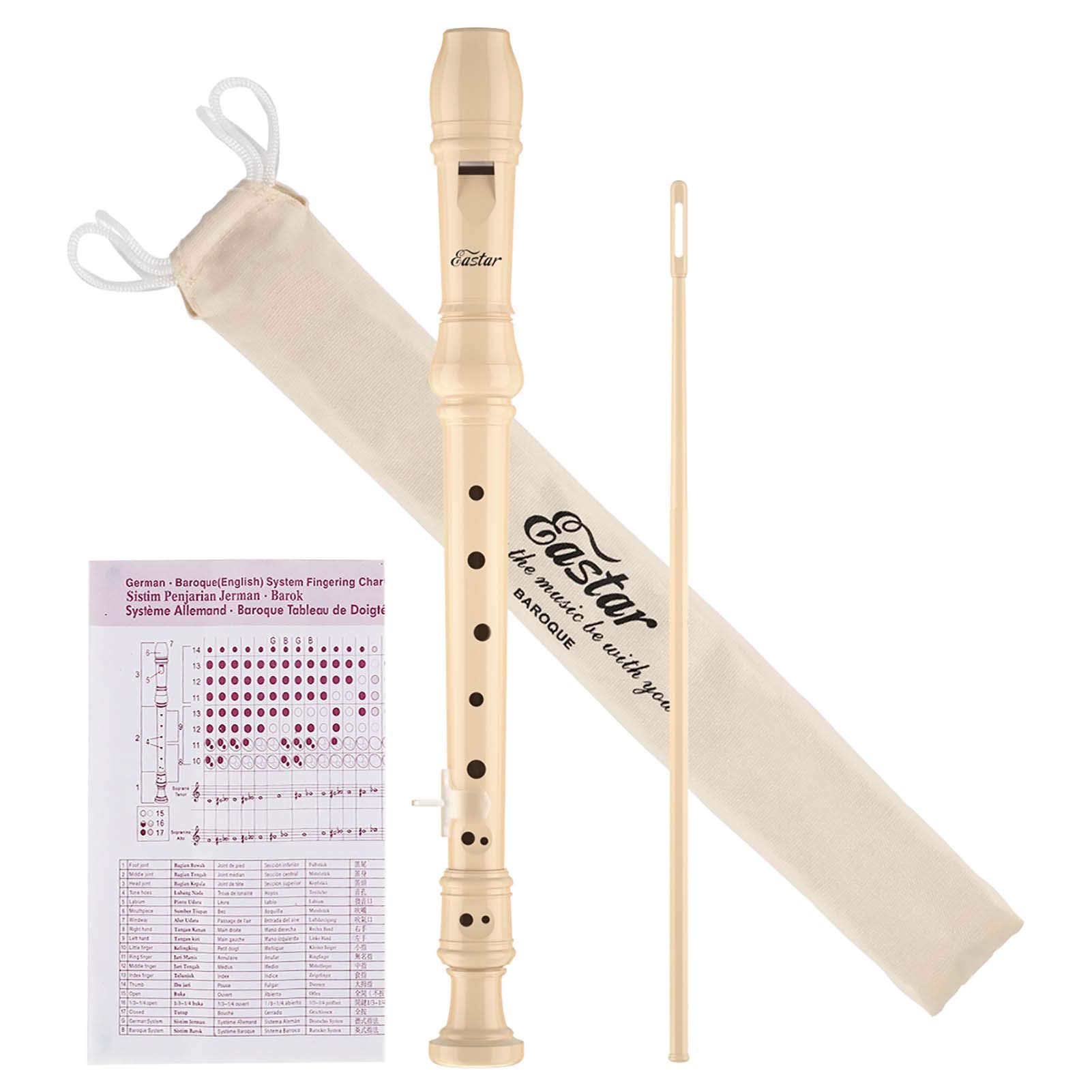 Eastar Soprano Recorder Instrument for Kids Baroque Soprano Recorder C Recorder 8 Hole Recorder with Cleaning Rod,Fingering Chart,Case Bag,Thumb Rest, 3-Piece Recorder ABS, Natural Color, ERS-21BN