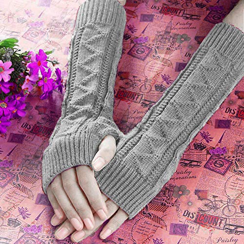 Clearance! Teresamoon Women Winter Wrist Arm Warmer Knitted Keyboard Long Fingerless Gloves Mitten