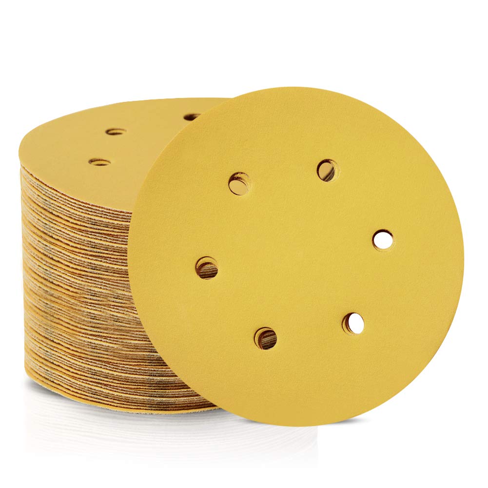 SPEEDWOX 100 Pcs 6 Inches Hook and Loop 6 Hole Sanding Discs 800 Grit Dustless Sandpaper Assortment Fit for Random Orbital Sander Yellow Finishing Discs for Automotive Woodworking