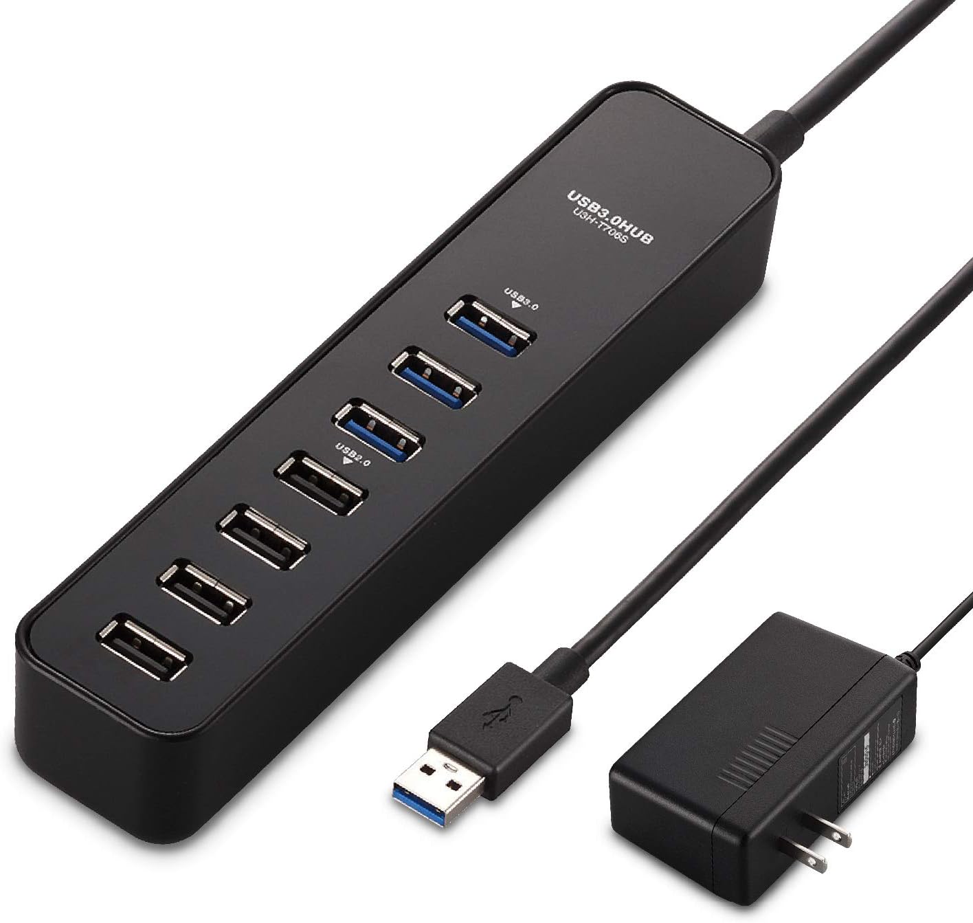 Amazon | エレコム USB3.0 ハブ 7ポート ACアダプタ付 セルフ/バス両対応 マグネット付 MacBook / Surface ...