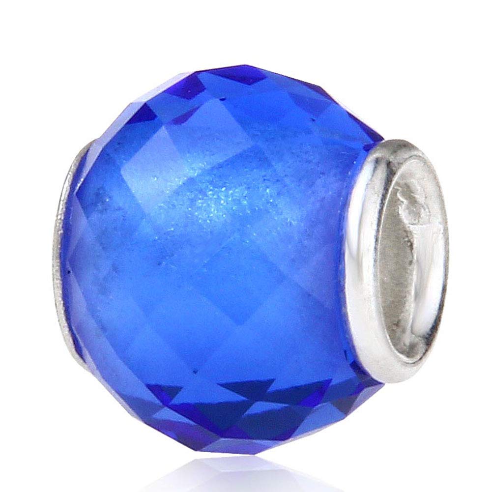 925 Sterling Silver Murano Lampwork Glass Charm Birthstone Charm Birthday Charm Anniversary Charm for Pandora Charm Bracelet … (Blue)