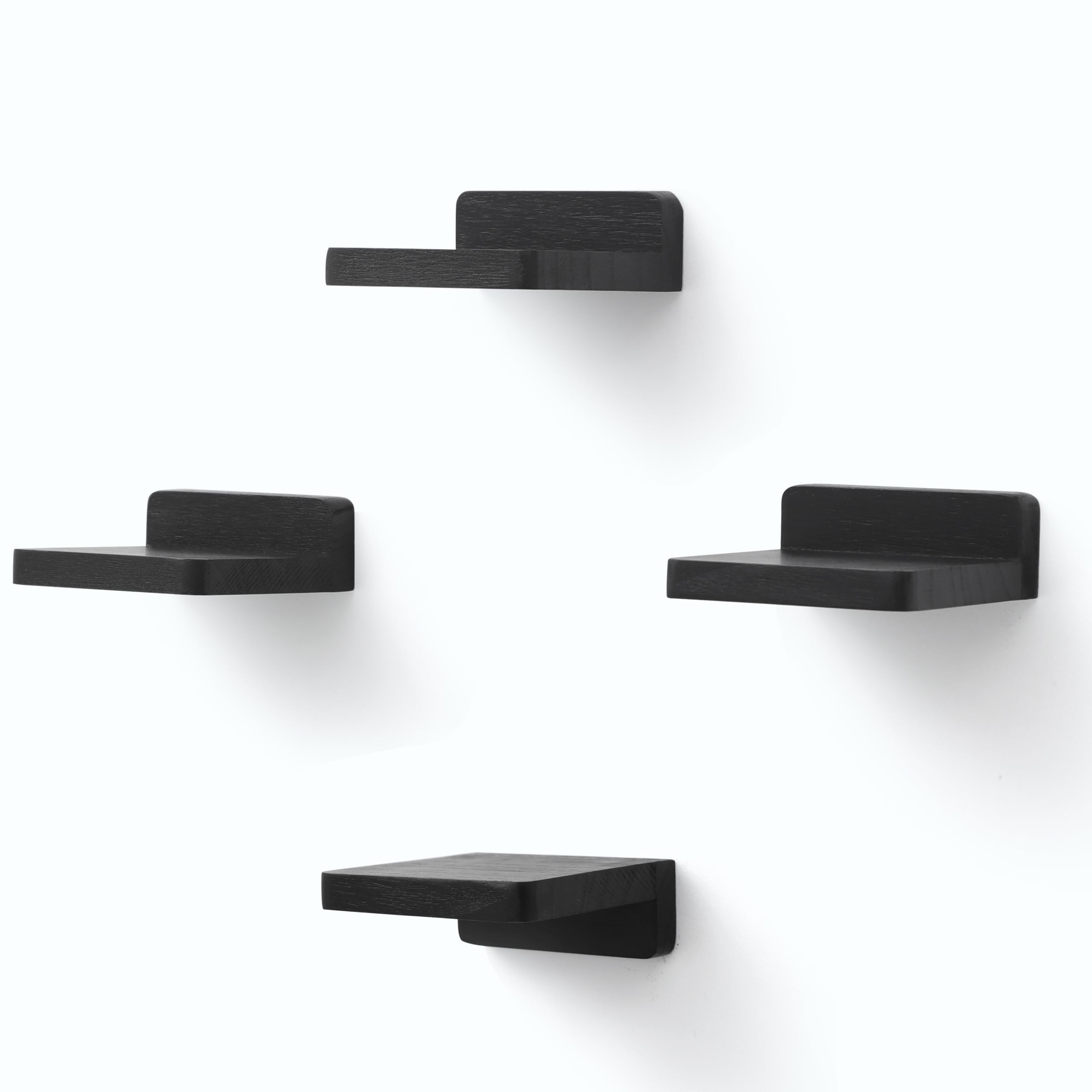 PHOENANCEE Small Floating Shelves for Wall, Set of 4, Wooden Square Shelf for Small Objects, Hanging Mini Shelf Decoration for Bedroom, Living Room,10.2cmX10.2X4cm(Rustic Black)