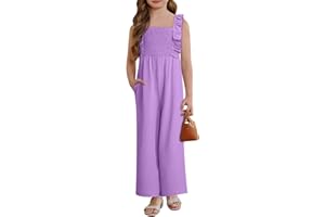 DOKOTOO KIDS Girls Jumpsuit Ruffle Sleeveless Smocked Wide Leg Romper One Piece Summer Outfits with Pockets