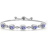 Gem Stone King 925 Sterling Silver Blue Tanzanite Bracelet For Women | 3.75 Cttw | Gemstone December Birthstone | Oval 7X5MM | Fully Adjustable 9 Inch