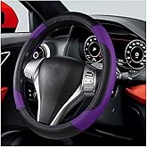 BELOMI Leather Car Steering Wheel Cover, Universal 15 Inch for Car Truck SUV, Non-Slip and Breathable, Sport Style Design Odorless Steering Wheel Protector, Automotive Interior Accessories (Purple)