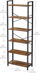 VASAGLE 6-Tier Bookshelf 30 x 66 x 186 cm Rustic Brown and Ink Black LLS062B01 view 8