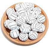 36pcs Silicone Beads for Keychain Making 12mm 15mm Bulk Baseball Basketball Football Sport Focal Silicone Loose Beads Bracelet Necklace DIY Craft Jewelry Supplies (Volleyball-19mm)