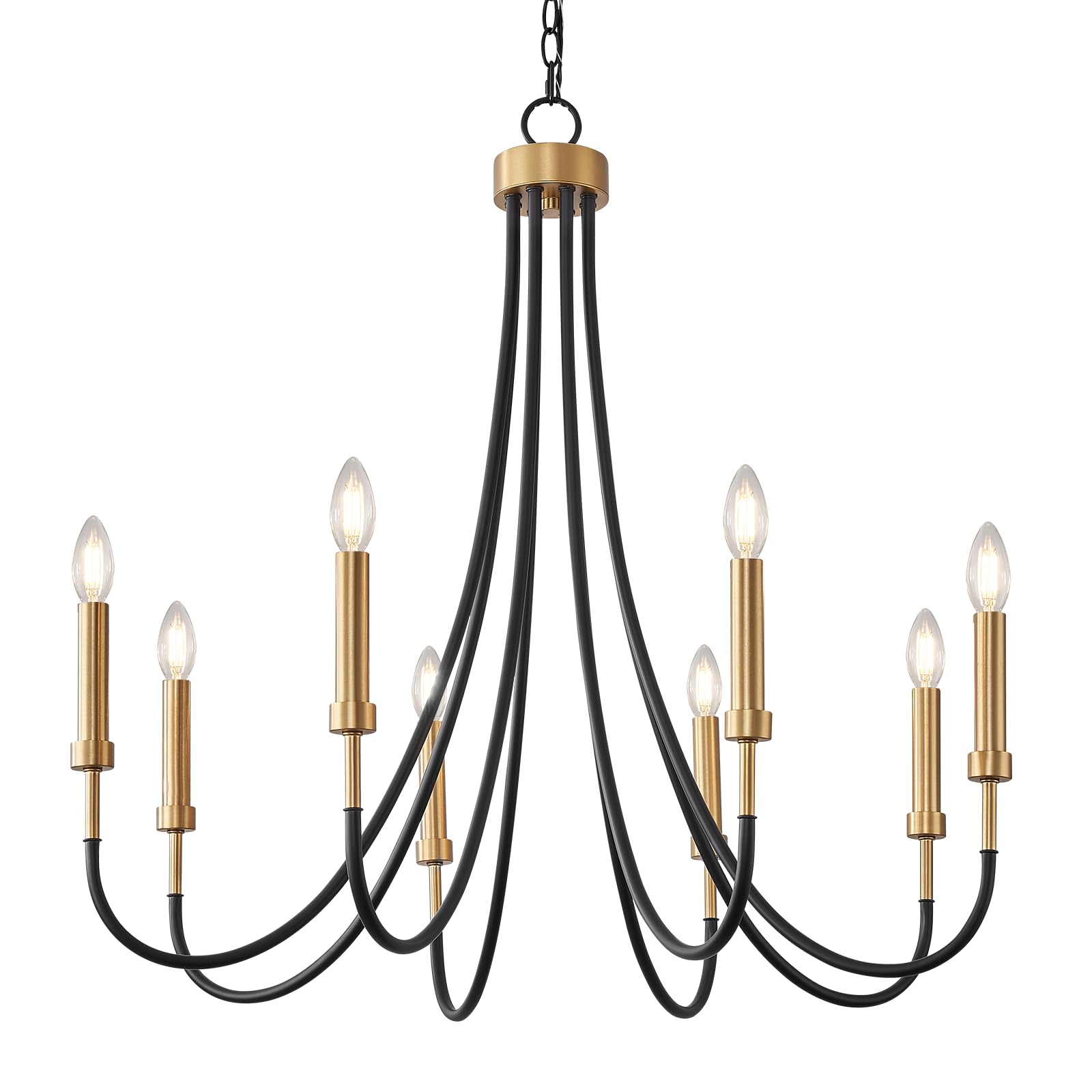 Photo 1 of FookChak 8 Light Dining Room Light Fixture Over Table Black and Gold Chandeliers Master Bedroom Chandelier Lighting for Living Room Foyer Bathtub, Solid Metal, 30in