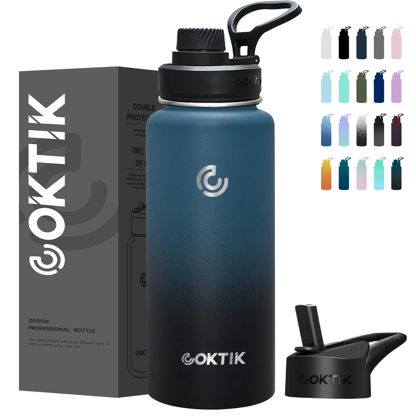 Photo 1 of COKTIK 40 oz Sports Water Bottle With Straw,2 Lids, Stainless Steel Vacuum Insulated Water Bottles,Leakproof Lightweight, Keeps Cold and Hot, Great for Travel, Hiking, Biking, Running(Indigo Crush)