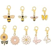KISSITTY 9pcs Bees Flower Butterfly Enamel Dangle Charms for Key Chains Stitch Marker Bee Pendant Decorations with Clasp for Jewelry Making Crocheting Crafts Arts Backpack Decor