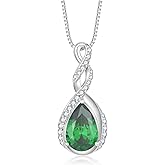 Fahonie 925 Sterling Silver Birthstone Necklace for Women,Infinity Teardrop Cubic Zirconia Pendant Necklace Anniversary Birthday Jewelry Gift for Women Wife Friend 18"+2" Chain