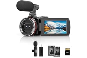 Weochi Video Camera, Camcorder 4K, 64MP 30FPS Dual Lens Camera with Wireless Mic for Vlogging YouTube, Ultra HD 3 Inch Screen 21X Digital Zoom, Video Recorder Camera with 64GB SD Card