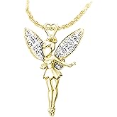 14K Yellow Gold Fairy Necklace For Women, Sterling Silver Fairy Tales Sweet Crystal Princess Pendant, Elegant Sparkle Flower, Grunge Jewelry