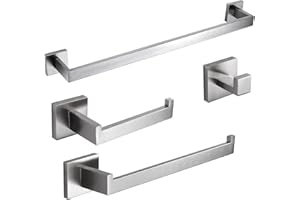 BAGNOLUX Bathroom Hardware Set 4 Pieces, Bath Towel Holder Set SUS304 Stainless Steel, Towel Bar Rack Set for Wall Mounted, Square Bathroom Accessories Set Fixture Heavy Duty Brushed Nickel