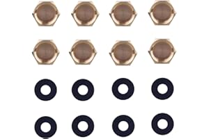 8pcs 3/8 Inch NPT Brass Pipe Caps & 8 Silicone Gasket, Premium Brass Compression Stop Valve Pipe Plug Caps Compression Fittin