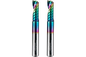 WEXWE Tools Solid Carbide CNC Spiral Single Flute End Mill - for Acrylic Plate Aluminum, Wood, Plastic, Brass, Copper Cutting - 1/4 Diameter 1/4" Shank 2" Length,1 Flute (1/4-2.0" 2PCS)