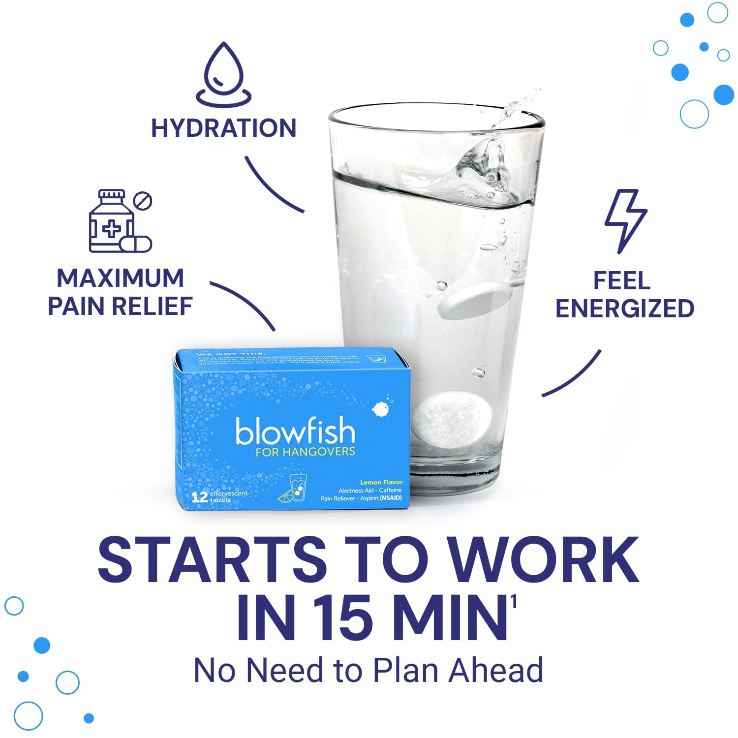 Blowfish for Hangovers - Fast Hangover Relief in 15 Minutes | Headache Relief, Energy, and Hydration in One Step | Single Box