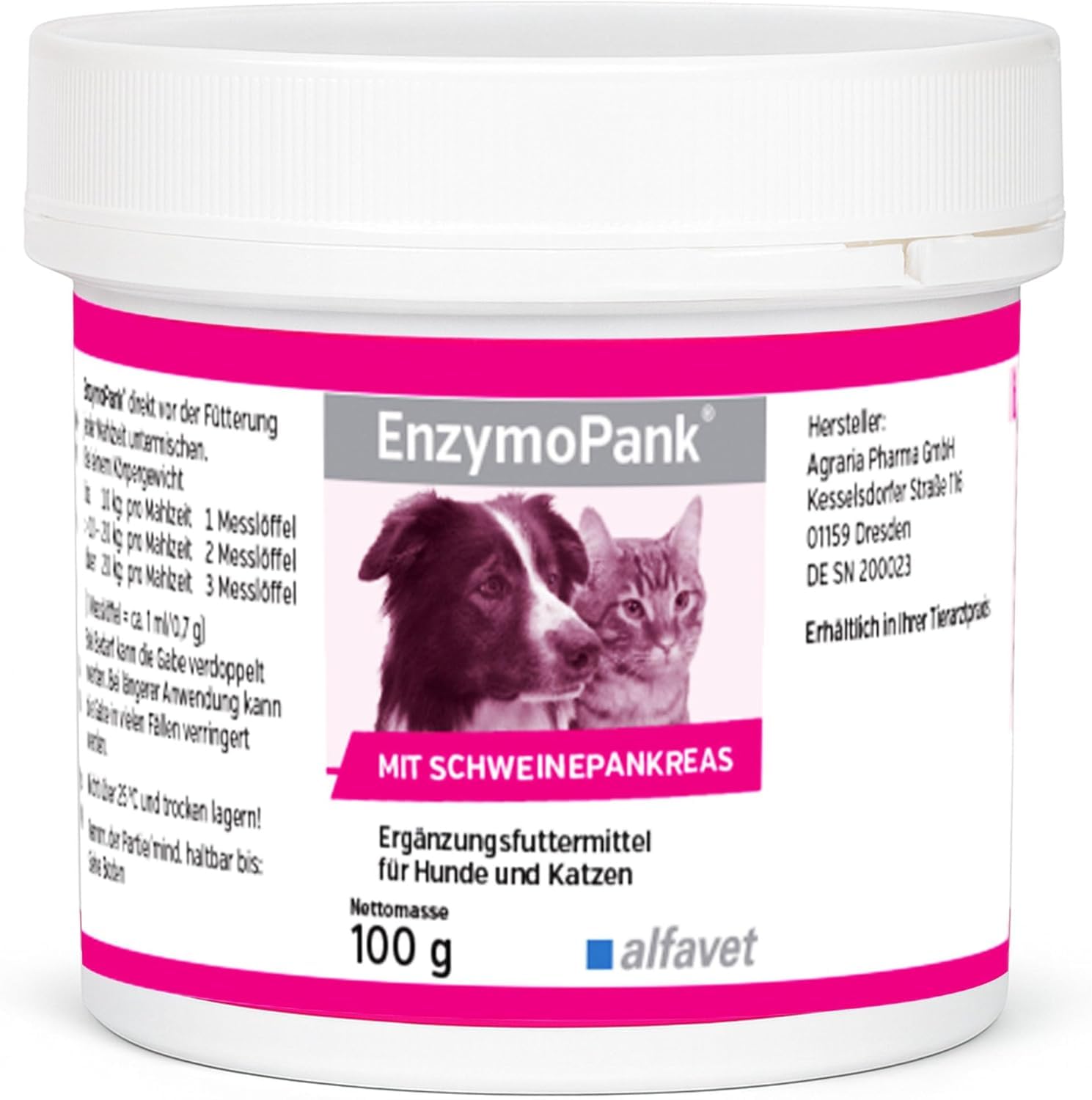 alfavet EnzymoPank, for inadequate digestion, exocrine pancreatic insufficiency, for dogs and cats, dietary supplement, powder, 100g