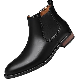 DEVILEYEZE Mens Leather Chelsea Boots Classic Business Slip-On Dress Ankle Boots Comfy Plain Toe Chukka Boot For Casual, Dres