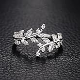 Mnyixsi Leaf Zircon Ring 925 Sterling Silver Dainty Zircon Rings Hypoallergenic Lucky Leaves Statement Ring for Women Promise Ring Fashion Jewelry Vine Leaf Fashion Statement Ring for Women Silver
