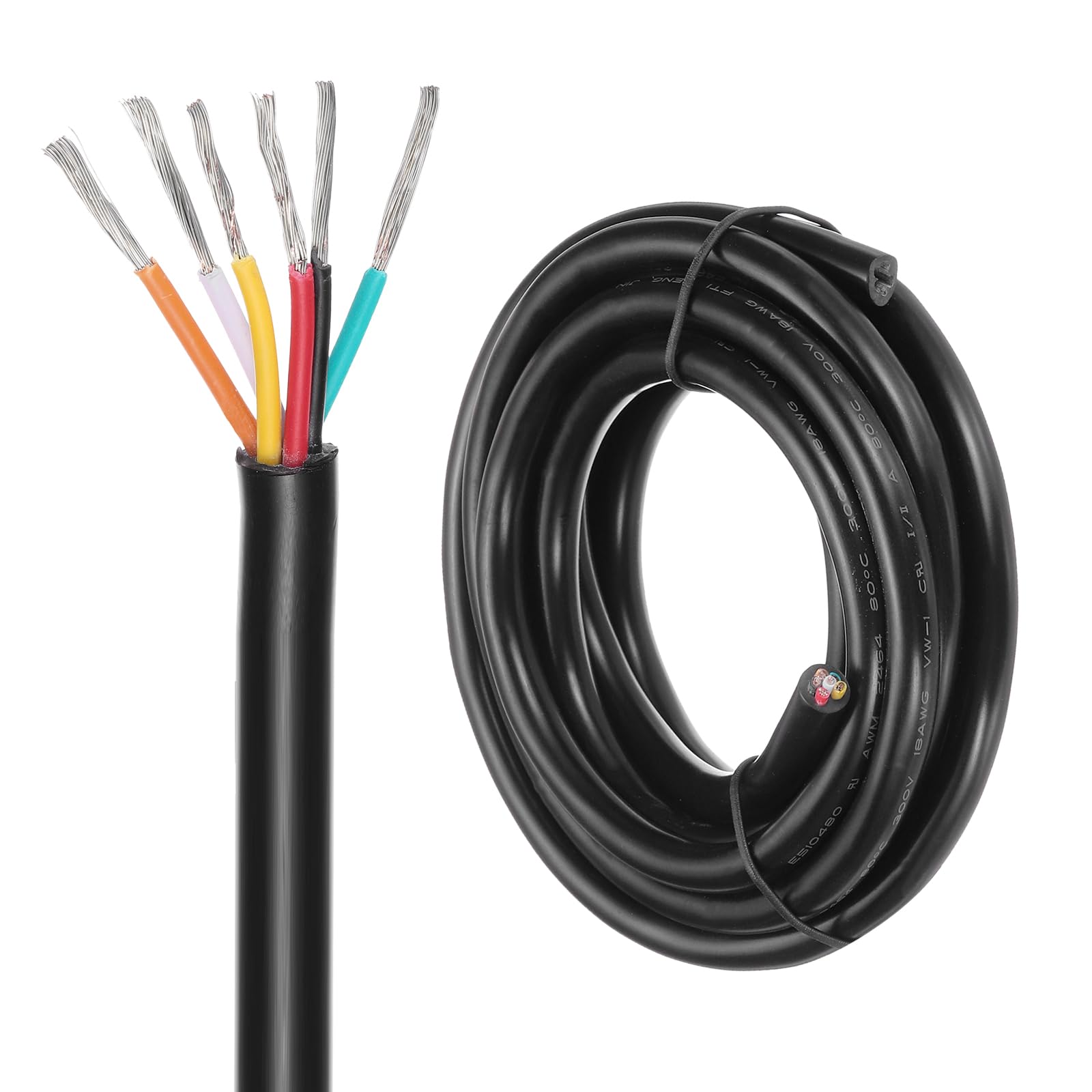 DMiotech 18 Gauge Wire Electrical Wire 6 Conductor, 18 AWG Extension Cable Cord 10 Ft/3 m UL2464 300V Stranded Tinned Copper Wire for LED Lighting Automotive