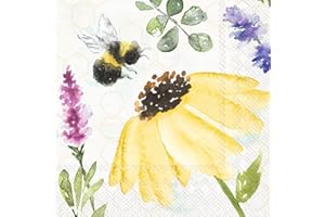 Boston International IHR 3-Ply Paper Napkins, 20-Count Cocktail Size, Summer Bees Cream