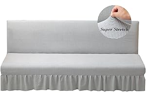 HFCNMY Stretch Armless Futon Cover with Skirt, Knitted Jacquard, Light Grey, Modern Style, Machine Washable, Elastic Bottom, Checkered Pattern, Sofa Cover, Furniture Bed Protector